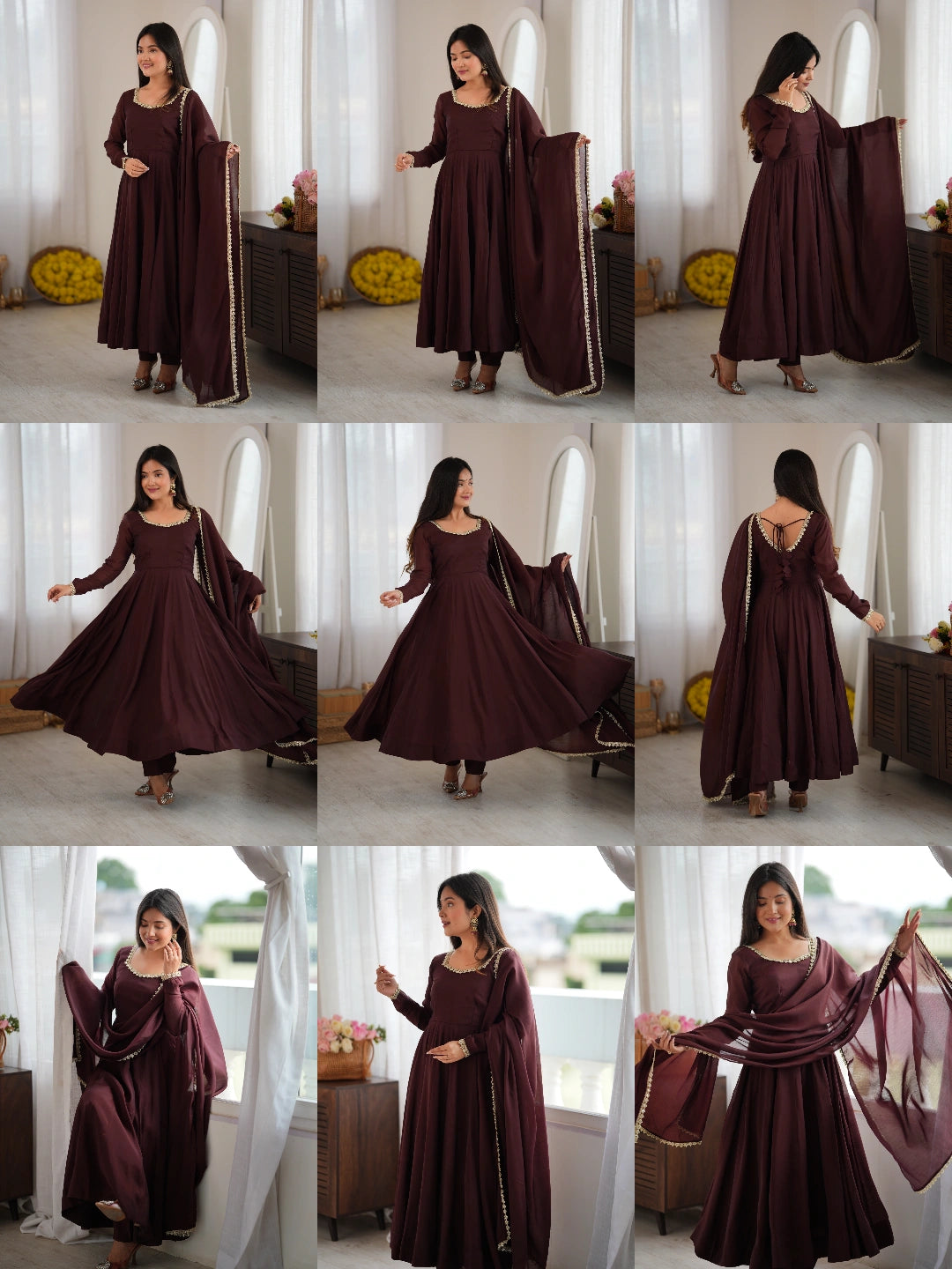 Dark Brown Handwork Suit multiple angle collage